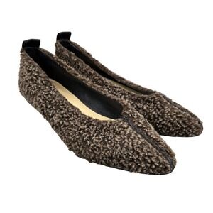 BLUBLONG Brown Textured Shearling Pointed Toe Ballet Flats Made in Spain 38.5